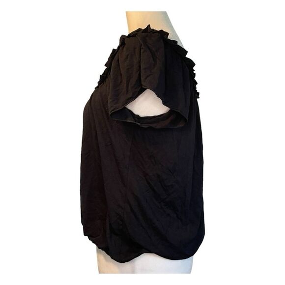 Max Studio Off The Shoulders Top Black Knit‎ Ruffle Short Sleeves Pull-Over XS - Picture 2 of 5